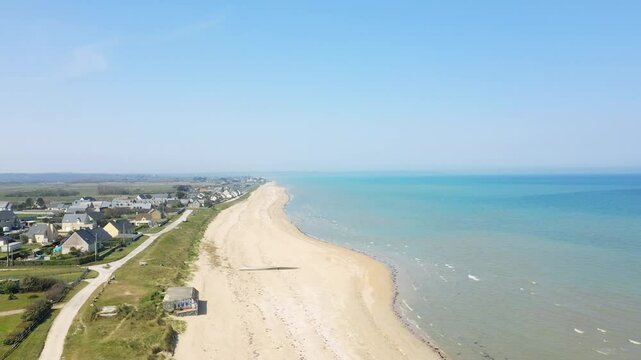 The large Utah Beach and its old bunker in Europe, France, Normandy, near Carentan, in spring, on a sunny day.&nbsp;