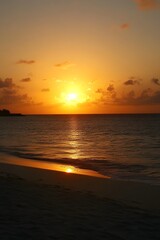 Stunning Golden Sunset Ocean Beach Scene