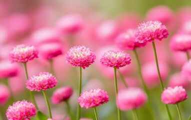 Vibrant Pink Globe Amaranth Flowers Field