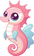 Adorable Pastel Seahorse with Big Eyes and Curled Tail.