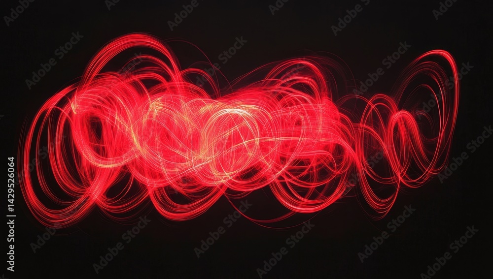 Poster abstract red swirling lines on a black background