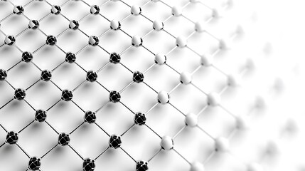 Black and white spheres linked by rods on a light background, fading to white