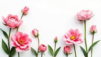 Fototapeta premium Isolated white background showing delicate flower arrangement, ideal for beauty context, pure, romantic, bloom