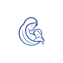 Elegant Motherhood Symbol with Crescent Moon and Blue Line Art.