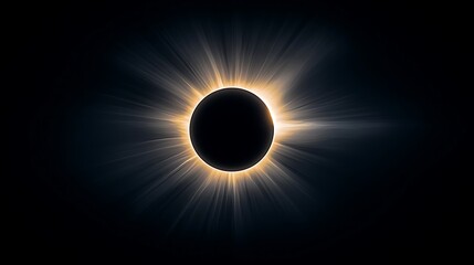 Bright corona flares around the black moon during a total solar eclipse against the darkness of space