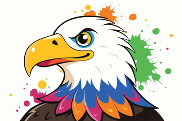 Colorful artistic bald eagle  in with   colorful paint splatters on white background.