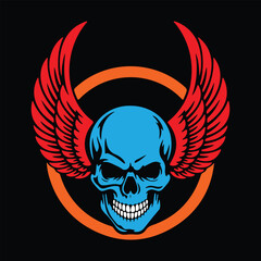 Fototapeta premium A stylized skull with wings, perfect for apparel or logo design.