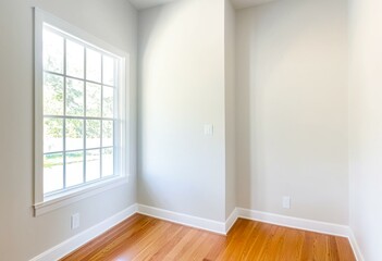 A empty room with hardwood floors and white walls.