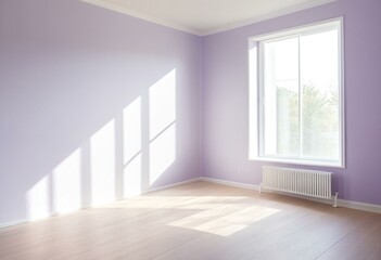 A empty room with a window and a radiator.