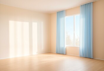 Fototapeta premium A empty room with a large window and a wooden floor.