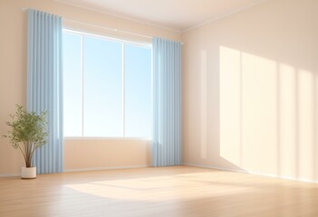 Obraz premium A empty room with a large window and a wooden floor.
