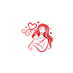 Mother and Baby Illustration Tender Embrace Minimalist Sketch.