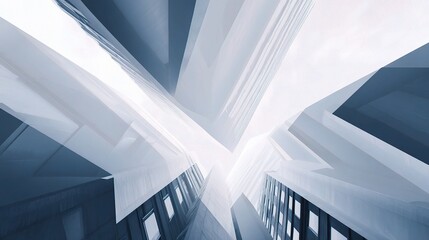 Obraz premium Abstract Geometric View of Skyscrapers in White and Blue Tones