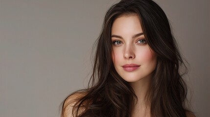 Naklejka premium Elegant Headshot of a Brunette Woman in a Studio Setting