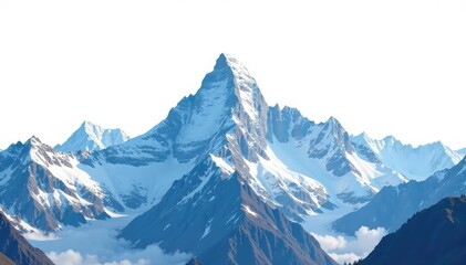 Fototapeta premium Snow covered mountain peak, dramatic silhouette on bright white , white, winter