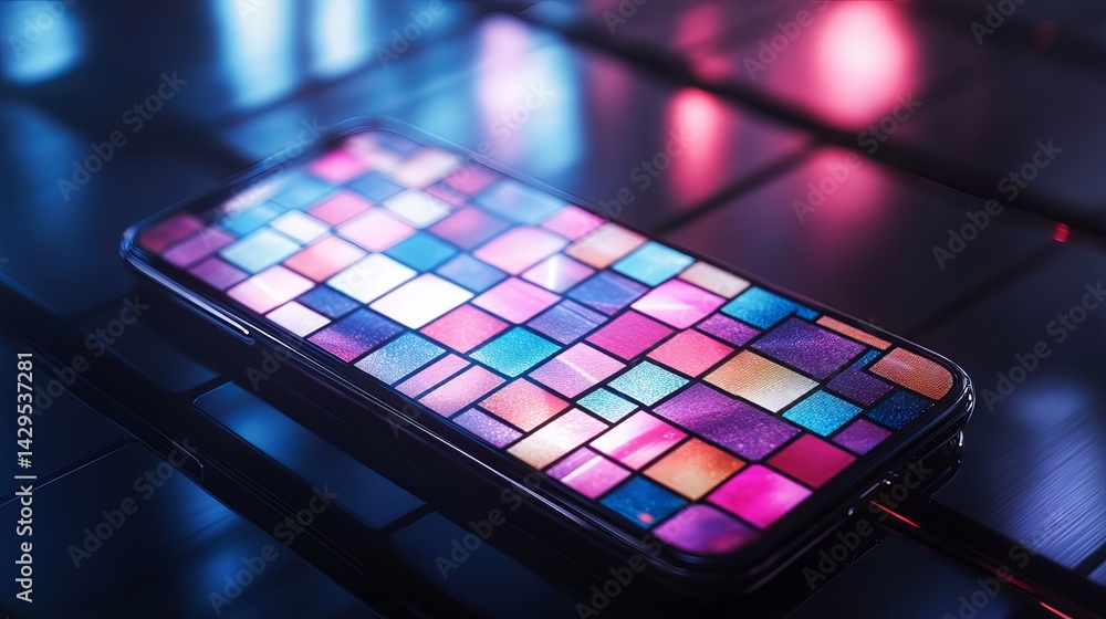 Poster modern smartphone display colorful mosaic pattern abstract geometric design technology digital art b