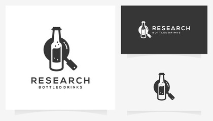 magnifying glass and bottle icons, vector logo of research drinking, bottle suitability test creative template.