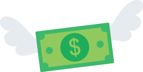Money Wings Flying Bill Flat Cartoon Dollar Sky Wealth Finance