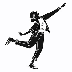 Fototapeta premium Silhouette Vector Illustration Of A Joyful Woman Listening To Music And Dancing