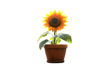 Obraz premium Potted Sunflower with Vibrant Yellow Petals and Green Leaves Ideal for Home Decor and Botanica