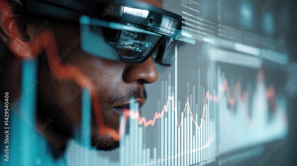 Poster executive using augmented reality glasses for data visualization tasks