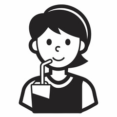 Obraz premium Minimalist Illustration Of A Woman Enjoying A Beverage With A Straw In Black And White