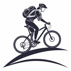 Fototapeta premium Cyclist Vector Illustration With Backpack Riding Bicycle Silhouette Style Design