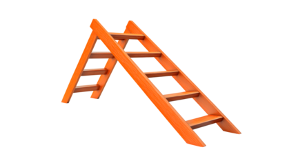 A wooden ladder with a triangular shape