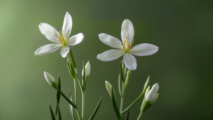 Naklejka premium Elegant white flowers with green stems and buds, perfect for spring, nature, and floral backgrounds.