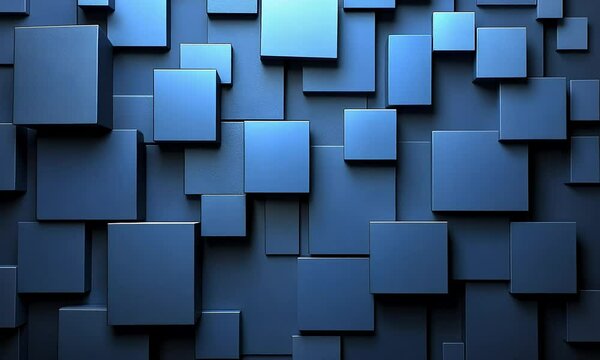 Abstract geometric pattern of interlocking dark blue squares
