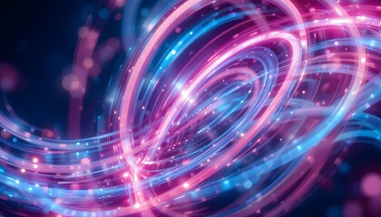 Abstract Glowing Circular Light Trails in Pink and Blue