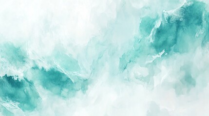 Fototapeta premium Gentle watercolor waves with turquoise fading to white foam, loose brush strokes suggesting movement