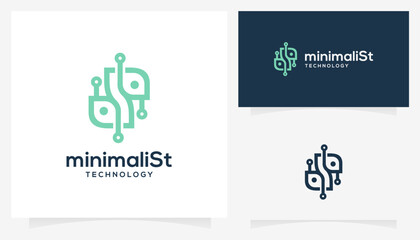 Abstract leaf digital connection logo design ideas. Creative vector technological growth based icon template.