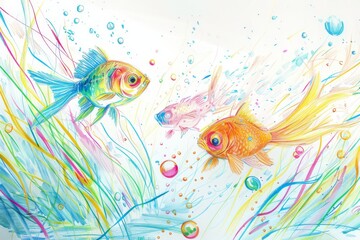 Fototapeta premium Vibrant fish in colorful underwater scene