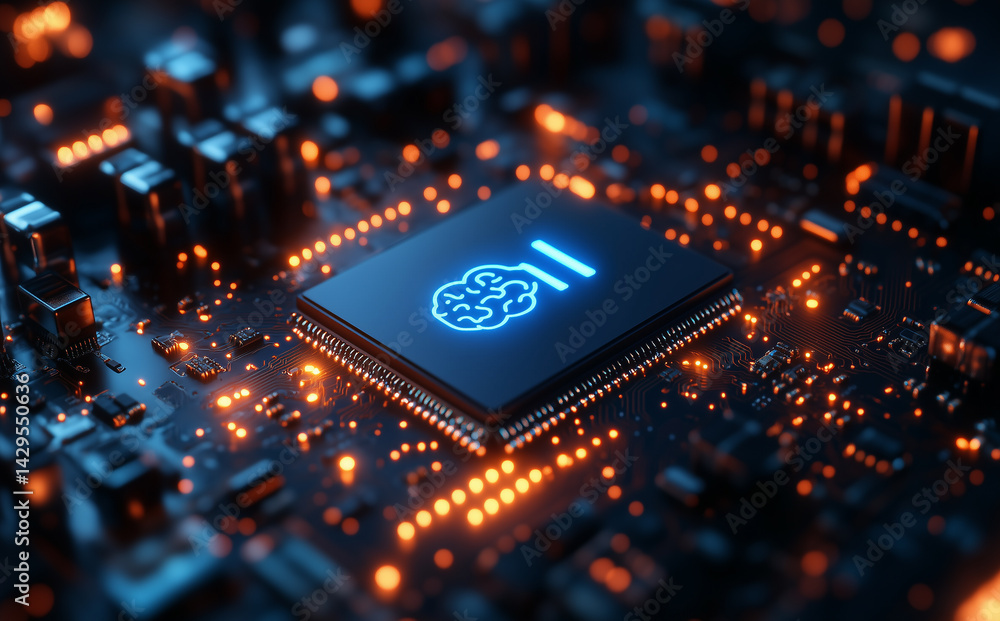 Poster 3d rendering of a glowing blue 