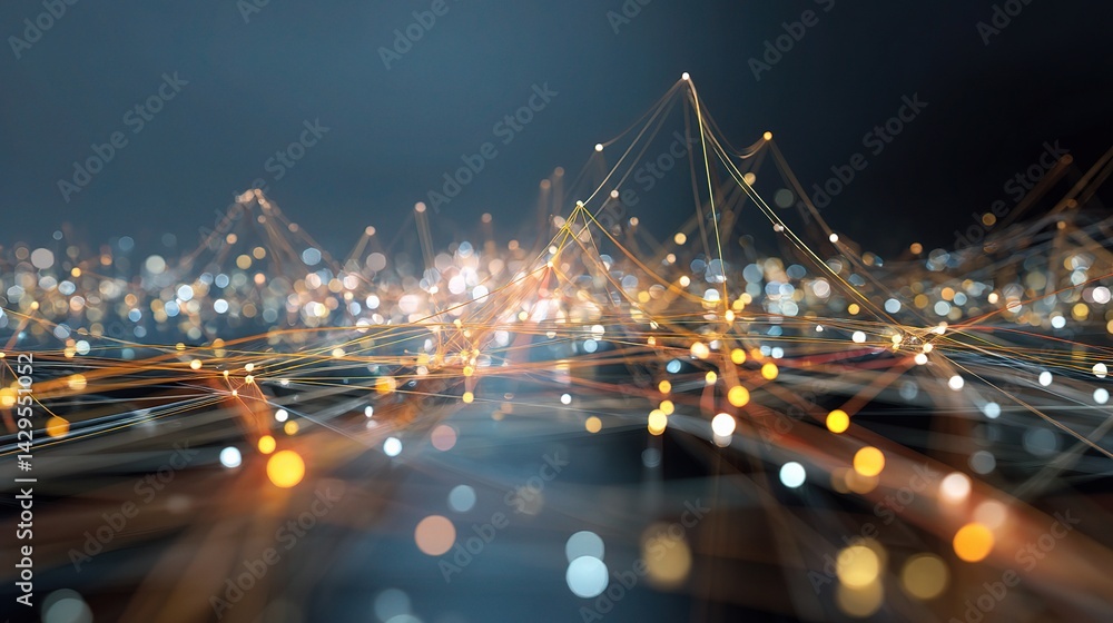 Poster dynamic network of glowing nodes and circuits in abstract design