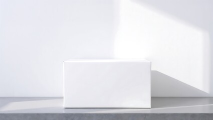 Fototapeta premium white cardboard packaging box placed near the wall,3d,empty