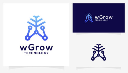 Letter W with dot and connect logo design ideas. Creative vector growth and development technology based icon template.