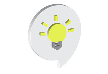 3D illustration of a speech bubble icon with a light bulb inside