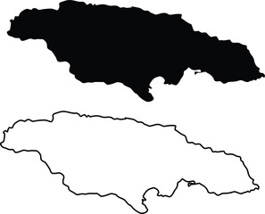 Map of Jamaica Silhouette Flat and Outline Design
