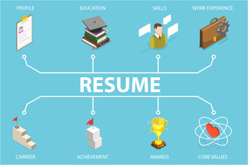 3D Isometric Flat Vector Illustration of Resume Concept, Hiring and Recruitment