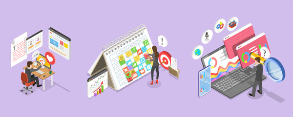 Fototapeta premium 3D Isometric Flat Vector Illustration of Social Media Marketing, Communication, Promotion Strategy