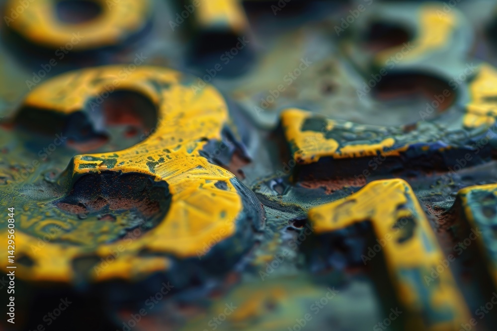 Poster dynamic abstract representation of falling numbers creating a golden bokeh effect in a digital envir