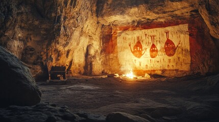 cavemen in a cave making hieroglyphics