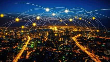 Fototapeta premium Night City Network Connections.
