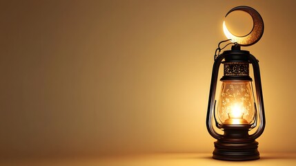 Glowing Ramadan Lantern with Crescent Moon Festive Islamic Decoration