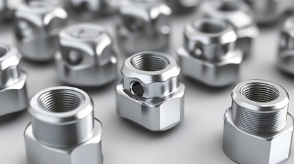 Metal Nuts with Precision, Industrial, and Closeup.