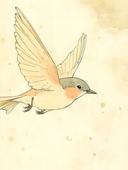 Obraz premium Watercolor Bird Flying Gracefully on Vintage Paper 