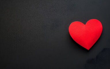 Red Paper Heart on Black Background Valentines Day Love Romance