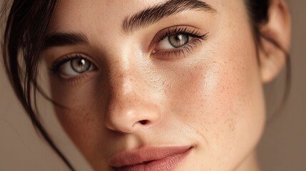 Fototapeta premium Serene Portrait of a Female with Natural Eyebrows and Radiant Skin